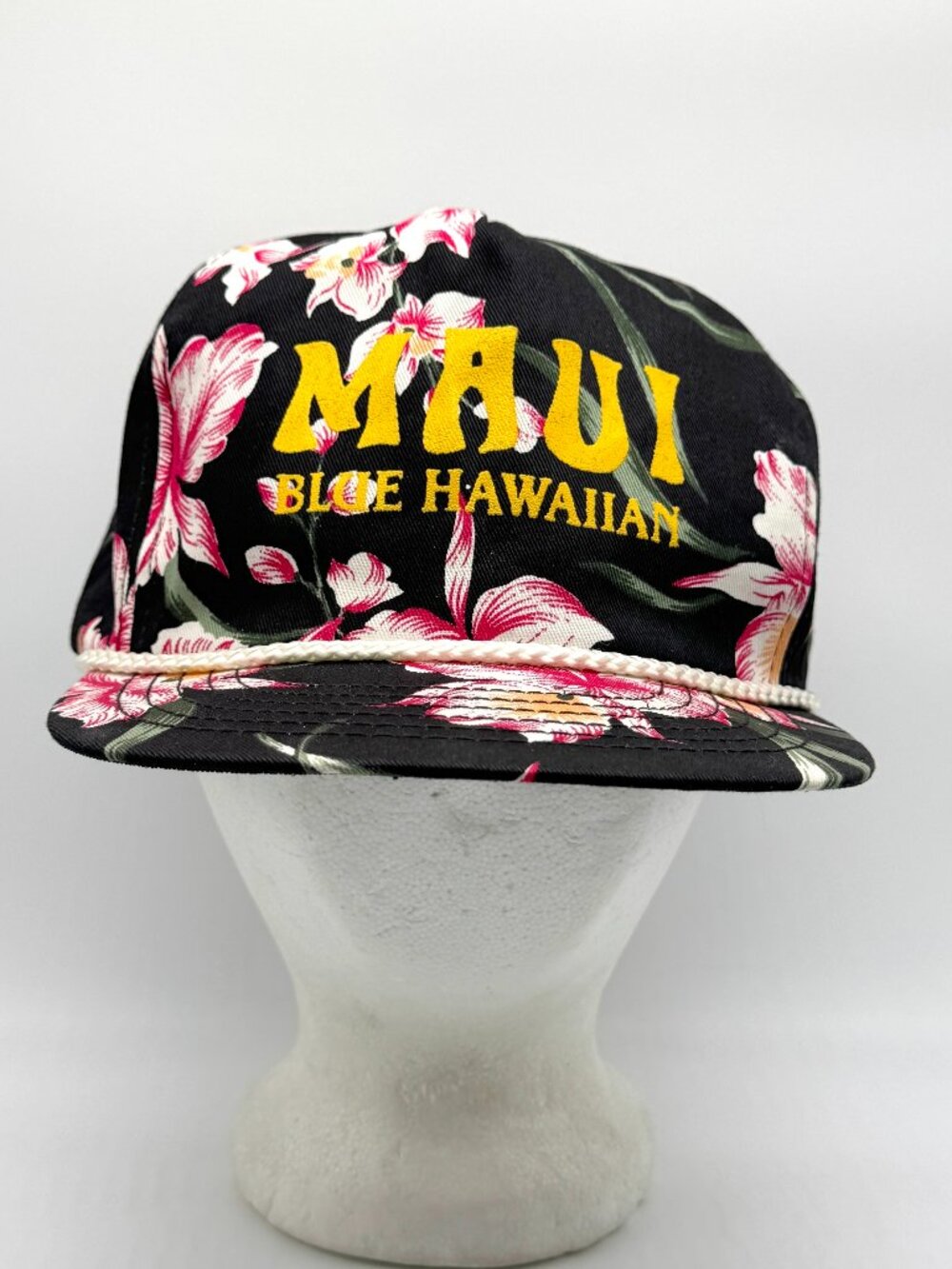 Vintage Maui Blue Hawaiian Snapback Hat Floral w/ Rope San Sun Hawaii